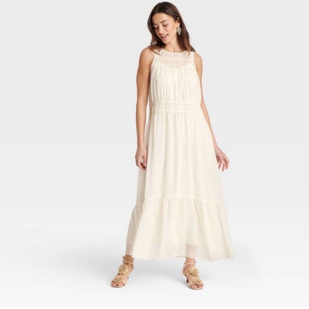 A New Day romantic fairy feminine Cream Chiffon Maxi Sz XL cottage core dress - Picture 5 of 5
